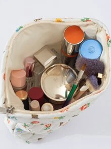 化妝包，熊花旅行化妝包，大容量旅行化妝品收納袋，化妝品收納盒 - 白色 - 查看 7