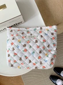 化妝包，熊花旅行化妝包，大容量旅行化妝品收納袋，化妝品收納盒 - 白色 - 查看 2