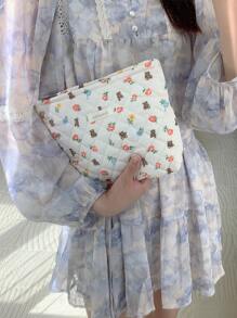 化妝包，熊花旅行化妝包，大容量旅行化妝品收納袋，化妝品收納盒 - 白色 - 查看 9