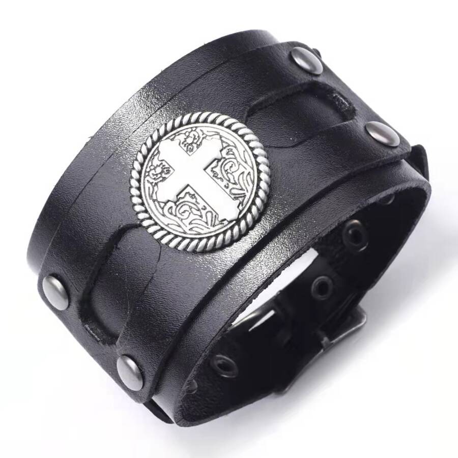 incrociato largo Braccialetti - medievale stile polsino Braccialetto - Cintura di metallo con fibbia Braccialetti per uomo punk alla moda Gioielli regalo per uomo popolare