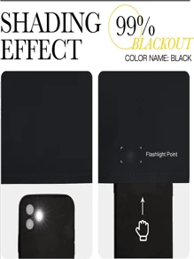 1pc Black Faux Silk Window Curtain - Black - View 5