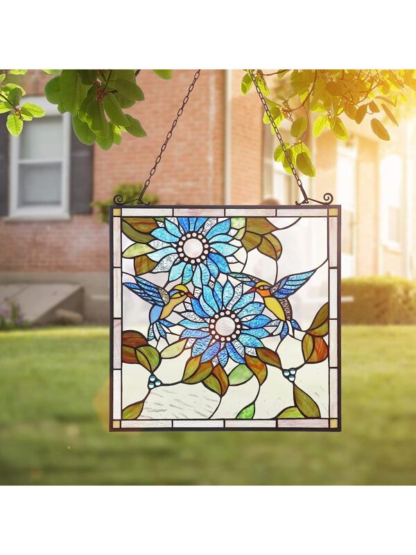 Stained Glass Panels Window Hangings Sunflower and Birds Tiffany Style