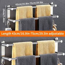 Thanh Treo Khăn Có Thể Điều Chỉnh Chiều Dài 17-30in, Giá Treo Khăn Phòng Tắm Có Móc Treo, Thanh Treo Khăn Treo Tường Bằng Thép Không Gỉ 2/3 Lớp, Thanh Treo Khăn Có Thể Tháo Rời Không Cần Khoan Có Keo Dán Cho Phòng Tắm - Bạc - Xem 5