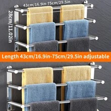 Thanh Treo Khăn Có Thể Điều Chỉnh Chiều Dài 17-30in, Giá Treo Khăn Phòng Tắm Có Móc Treo, Thanh Treo Khăn Treo Tường Bằng Thép Không Gỉ 2/3 Lớp, Thanh Treo Khăn Có Thể Tháo Rời Không Cần Khoan Có Keo Dán Cho Phòng Tắm - Bạc - Xem 6