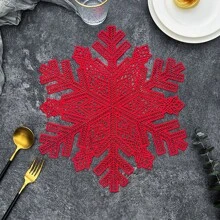 Nordic Style Table Mat, Heat-resistant Placemat With Hollow-out Christmas Snowflake Pattern For Western Meal, 1pc - Red - View 1