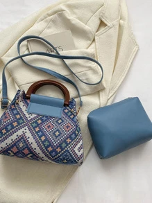 Túi xách thời trang nữ Túi xách hai mảnh Túi đeo vai Túi đeo chéo - Màu xanh lam - Xem 1