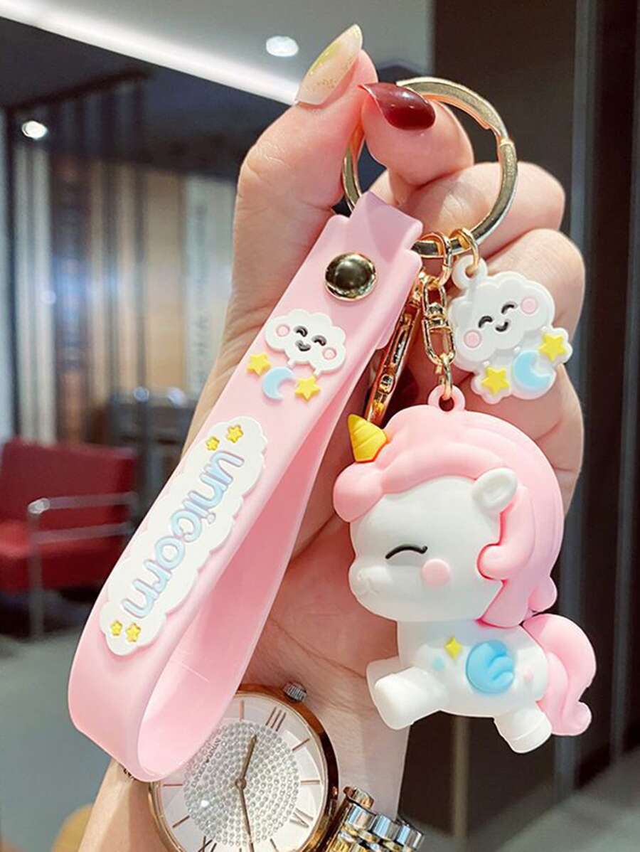 1pc Women's Cartoon Unicorn Pendant Cute Keychain Car Accessories Bag Charm School Goth Y2k - Pink - View 1
