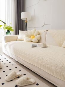 1入組防滑拼接設計沙發套適用於1/2/3/4座沙髮帶靠背和扶手套，四季皆宜 - 米色 - 查看 1