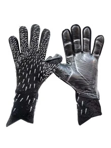 ATLANDER 1双乳胶足球守门员手套成人青少年加厚足球舒适透气耐用防滑专业防护比赛训练守门员足球户外运动男女守门员手套黑色 - 黑色 - 查看 1