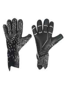 ATLANDER 1双乳胶足球守门员手套成人青少年加厚足球舒适透气耐用防滑专业防护比赛训练守门员足球户外运动男女守门员手套黑色 - 黑色 - 查看 3