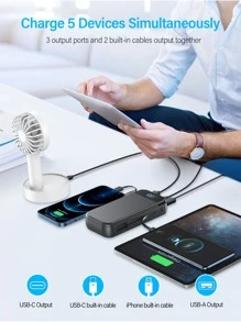 Portable Charger 32000mAh, 22.5W QC 3.0 PD 20W Smart LED Display Fast Charging Built In Cables Power Bank, External Battery Pack Charge 5 Devices Compatible With Cellphones