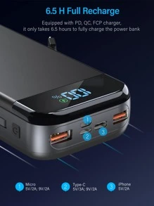 Portable Charger 32000mAh, 22.5W QC 3.0 PD 20W Smart LED Display Fast Charging Built In Cables Power Bank, External Battery Pack Charge 5 Devices Compatible With Cellphones