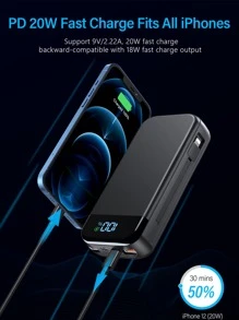Portable Charger 32000mAh, 22.5W QC 3.0 PD 20W Smart LED Display Fast Charging Built In Cables Power Bank, External Battery Pack Charge 5 Devices Compatible With Cellphones