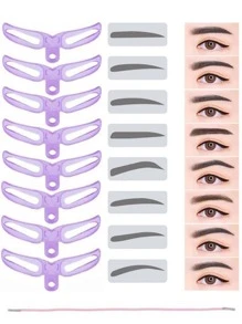 8 plantillas para cejas, kit para dar forma a las cejas, plantilla para cejas, plantilla para cejas reutilizable de 8 estilos con mango - Morado - Ver 2
