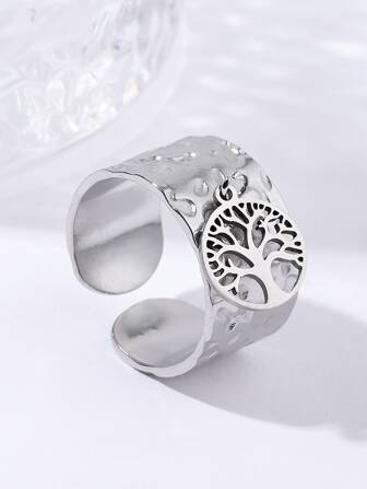 1pc Lucky Tree Fashionable Titanium Steel Open Ring For Party