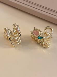 2 chiếc kẹp tóc mini hình hoa đính đá thời trang dành cho nữ dùng hàng ngày ngày lễ tình nhân dễ thương - Hồng - Xem 4