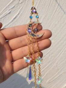 Crystal Suncatcher With Moon Star, Sun Catchers Indoor Window Rainbow Maker Suncatcher For Window, Window Hanging Ornament Rainbow Rhinestones Prisms Pendant Decor For Home Garden (1pc)