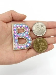 Pink Blue 26 English Letters Pearl Rhinestone Patches For Clothes A-Z Alphabet Pearl Rhinestones Applique Sew On/Glue On Patches DIY Name