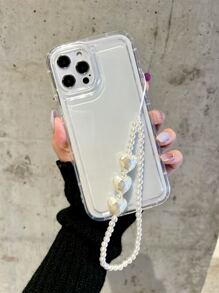 Heart Decor Beaded Phone Lanyard - White - View 3