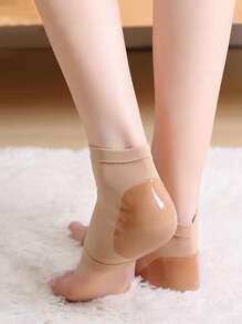 1pair Skin Tone Heel Protector Socks For Foot Cracks Prevention, Silicon Heel Guard - Beige - View 1