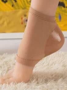 1pair Skin Tone Heel Protector Socks For Foot Cracks Prevention, Silicon Heel Guard - Beige - View 2