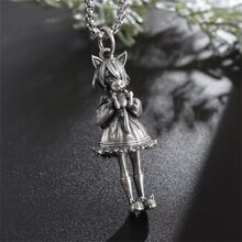 SeuSuk 1入組玩偶女孩形狀吊墜項鍊帶有創意設計,時尚風格 - 銀色 - 查看 4