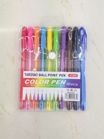 10 piezas/paquete Bolígrafos de bola de estilo europeo y americano de colores, marcadores de colores múltiples para uso escolar y de oficina