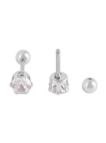 1 par de pendientes de aro pequeños de acero inoxidable con diseño redondo y colorido para mujeres, joyas para orejas perforadas - Plateado - Ver 5
