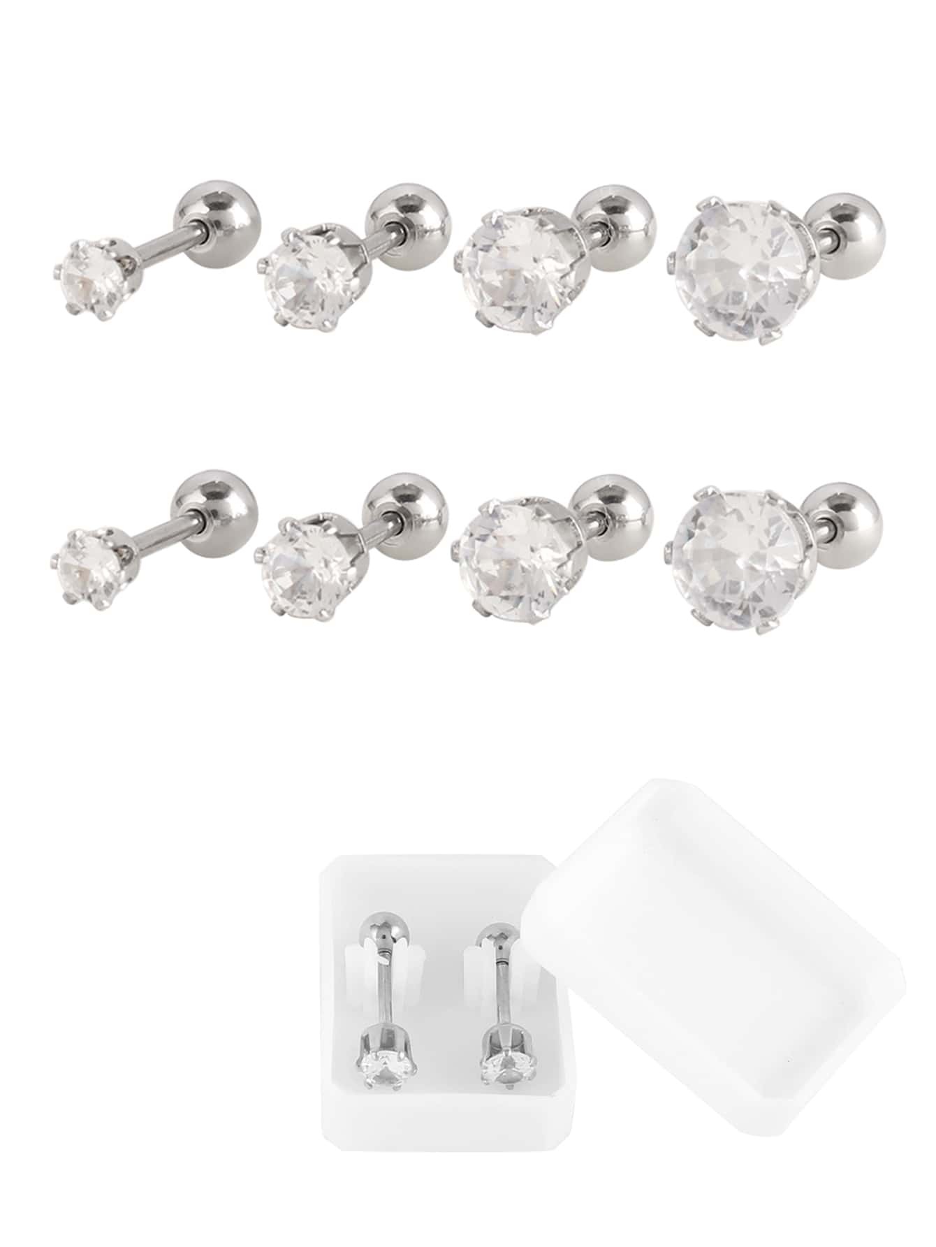 1 par de pendientes de aro pequeños de acero inoxidable con diseño redondo y colorido para mujeres, joyas para orejas perforadas - Plateado - Ver 1