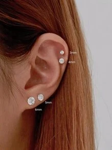 1 par de pendientes de aro pequeños de acero inoxidable con diseño redondo y colorido para mujeres, joyas para orejas perforadas - Plateado - Ver 4