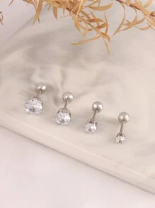 1 par de pendientes de aro pequeños de acero inoxidable con diseño redondo y colorido para mujeres, joyas para orejas perforadas - Plateado - Ver 8