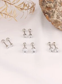 1 par de pendientes de aro pequeños de acero inoxidable con diseño redondo y colorido para mujeres, joyas para orejas perforadas - Plateado - Ver 7
