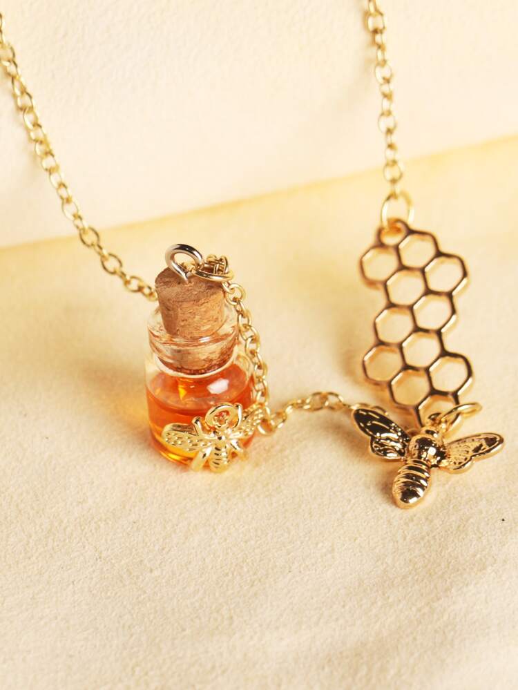 1pc Honeybee Decorated Bottle Shaped Pendant Necklace For Women's Charm