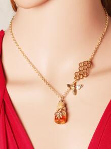 1入組蜜蜂裝飾瓶形吊墜項鍊適用於女士吊墜 - 彩色 - 查看 4