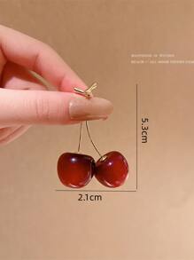 1 đôi Dễ thương Đỏ  Nhựa Quả cherry & Quả cherry Hình quả cà chua Dài Dangle Hoa tai Đối với phụ nữ - Màu Đỏ Sâu - Xem 3