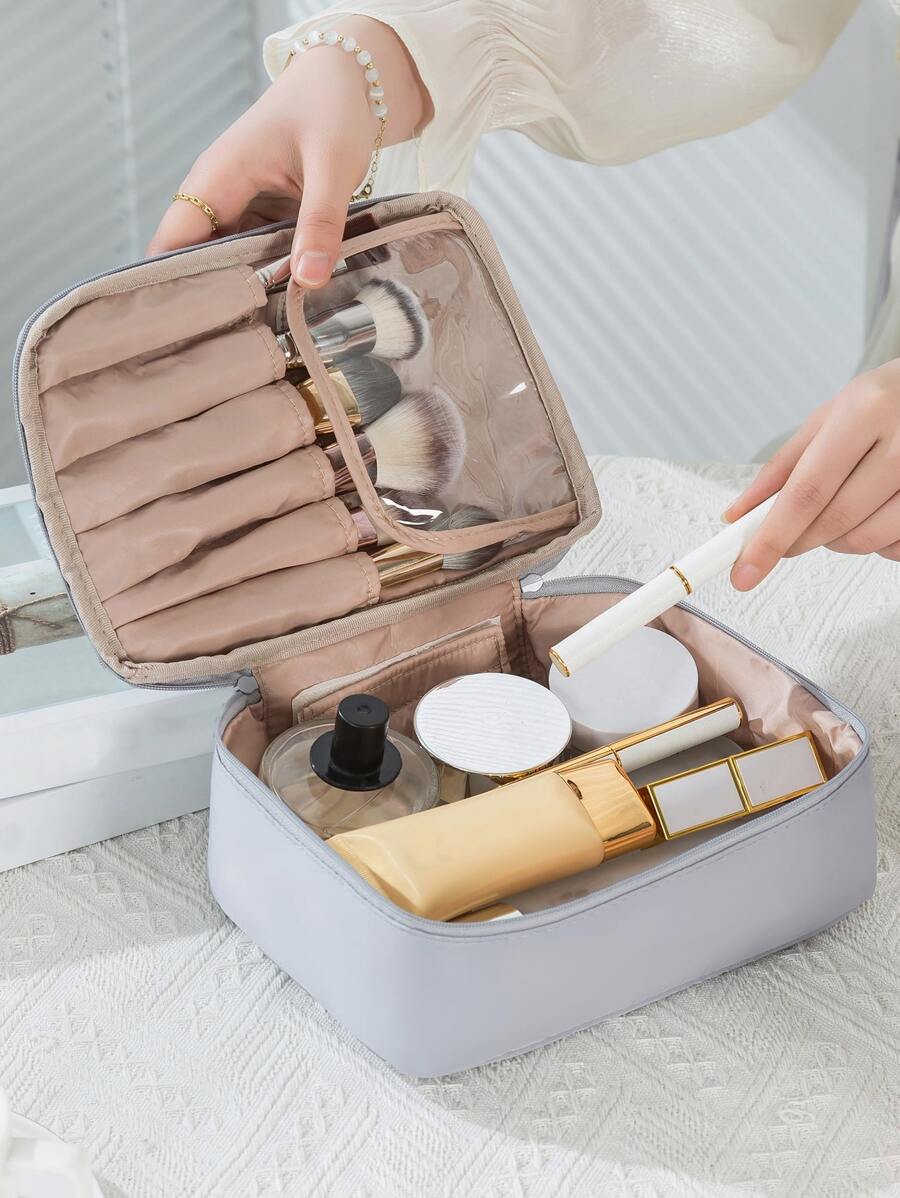 多功能洗漱包，1 个大容量防水化妆包，多功能收纳袋，化妆包，化妆袋，护肤包，化妆包，收纳袋，旅行必需品，邮轮必需品，宿舍必需品，婚礼伴娘礼物，妈妈礼物，生日礼物，送给朋友和老师的礼物，家居装饰，浴室客厅卧室装饰，浴室收纳袋，珠宝收纳袋，唇油收纳袋，指甲油收纳袋，化妆品收纳袋，化妆盒 - 灰色 - 查看 1