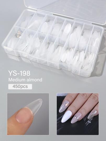 450入組長杏仁啞光假指甲套裝，軟凝膠指甲貼提示，指甲貼套裝