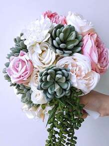 1 pieza/5 piezas Soporte para ramo de novia, mango de espuma, decoración de ramo de flores artificiales con empaque de lodo fresco para el Día de San Valentín - Blanco - Ver 4