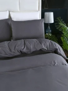 1pc Solid Color Duvet Cover Without Filling, Super-fine Fiber King-size Bedding Cover, Water Washable Soft Breathable, Zipper Closure - Dark Grey - View 2
