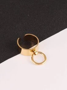 1pc Stainless Steel Ring, Round Pendant Ring, Open Ring For Men, Jewelry Gift For Women - Yellow Gold - View 5