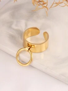 1pc Stainless Steel Ring, Round Pendant Ring, Open Ring For Men, Jewelry Gift For Women - Yellow Gold - View 1