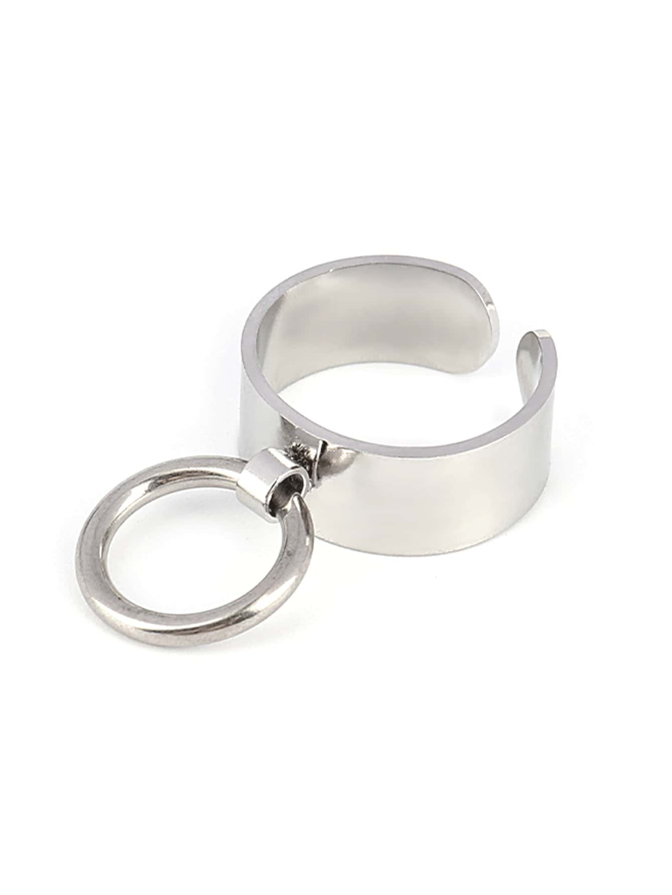 1pc Stainless Steel Ring, Round Pendant Ring, Open Ring For Men, Jewelry Gift For Women - Silver - View 1