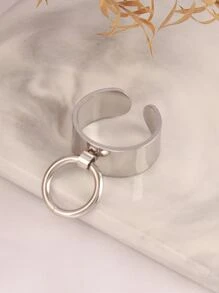 1pc Stainless Steel Ring, Round Pendant Ring, Open Ring For Men, Jewelry Gift For Women - Silver - View 5