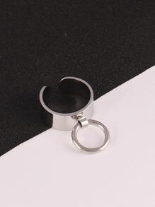 1pc Stainless Steel Ring, Round Pendant Ring, Open Ring For Men, Jewelry Gift For Women - Silver - View 4
