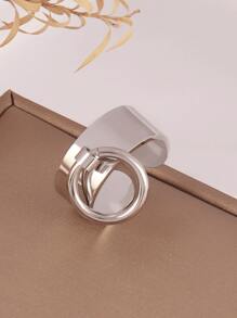 1pc Stainless Steel Ring, Round Pendant Ring, Open Ring For Men, Jewelry Gift For Women - Silver - View 3