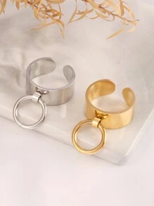 1pc Stainless Steel Ring, Round Pendant Ring, Open Ring For Men, Jewelry Gift For Women - Silver - View 6