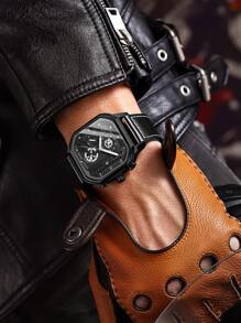 BINBOND 男士手錶豪華方形石英手錶防水夜光計時男士日曆時鐘