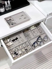 1入組絲絨耳環戒指手鐲架託盤首飾類展示支架 - 灰色 - 查看 1