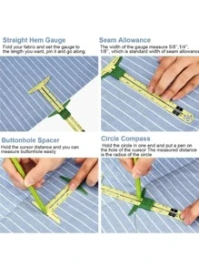 1pc 5 In 1 Sliding Gauge, Multifunctional Plotting Ruler, Sewing Gauge Sewing Measuring Tool, Measuring Patchwork Tool Ruler Tailor Ruler Tool Fabric Quilting Ruler For Knitting, Crafting, Sewing, Beginner Supplies - Multicolor - View 8