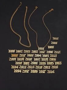 2入組個性化簡約風格男士不銹鋼出生年份吊墜項鍊 - 金黃色 - 查看 5